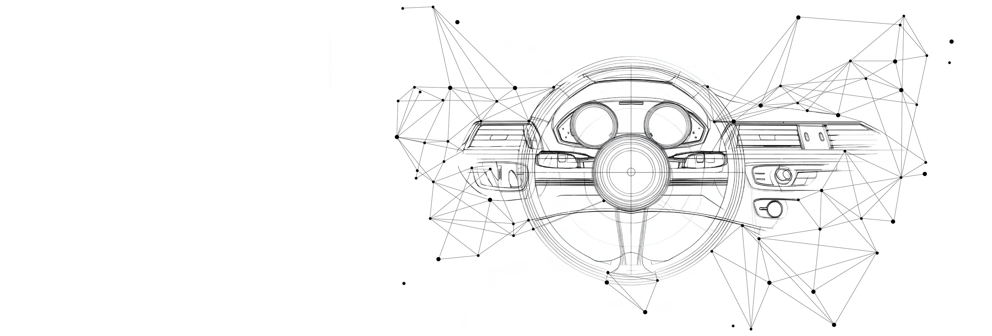 Auto-Cockpit mit Lenkrad und Instrumenten aus Linien und Knotenpunkten